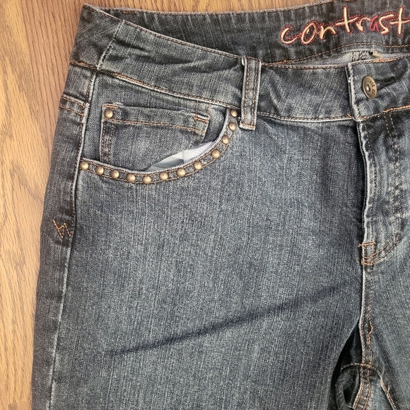 Contrast Women’s Size 13 Studded Y2K Mid Rise Bootcut Dark Denim Jeans 2000s B76 - Picture 5 of 10
